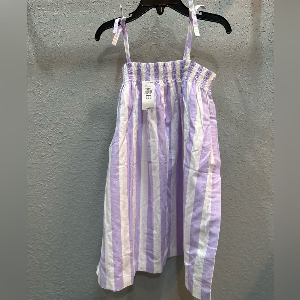 Gap 5 years (40-46lbs) lavender & white stripe tie strap dress
